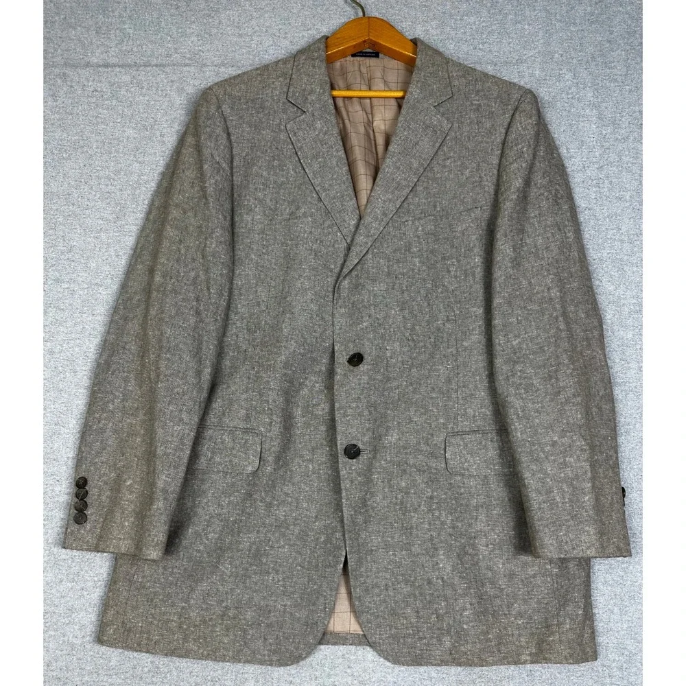 Stafford Sport Coat 44L Long Taupe Gray Brown Linen Cotton Classic Fit Blazer